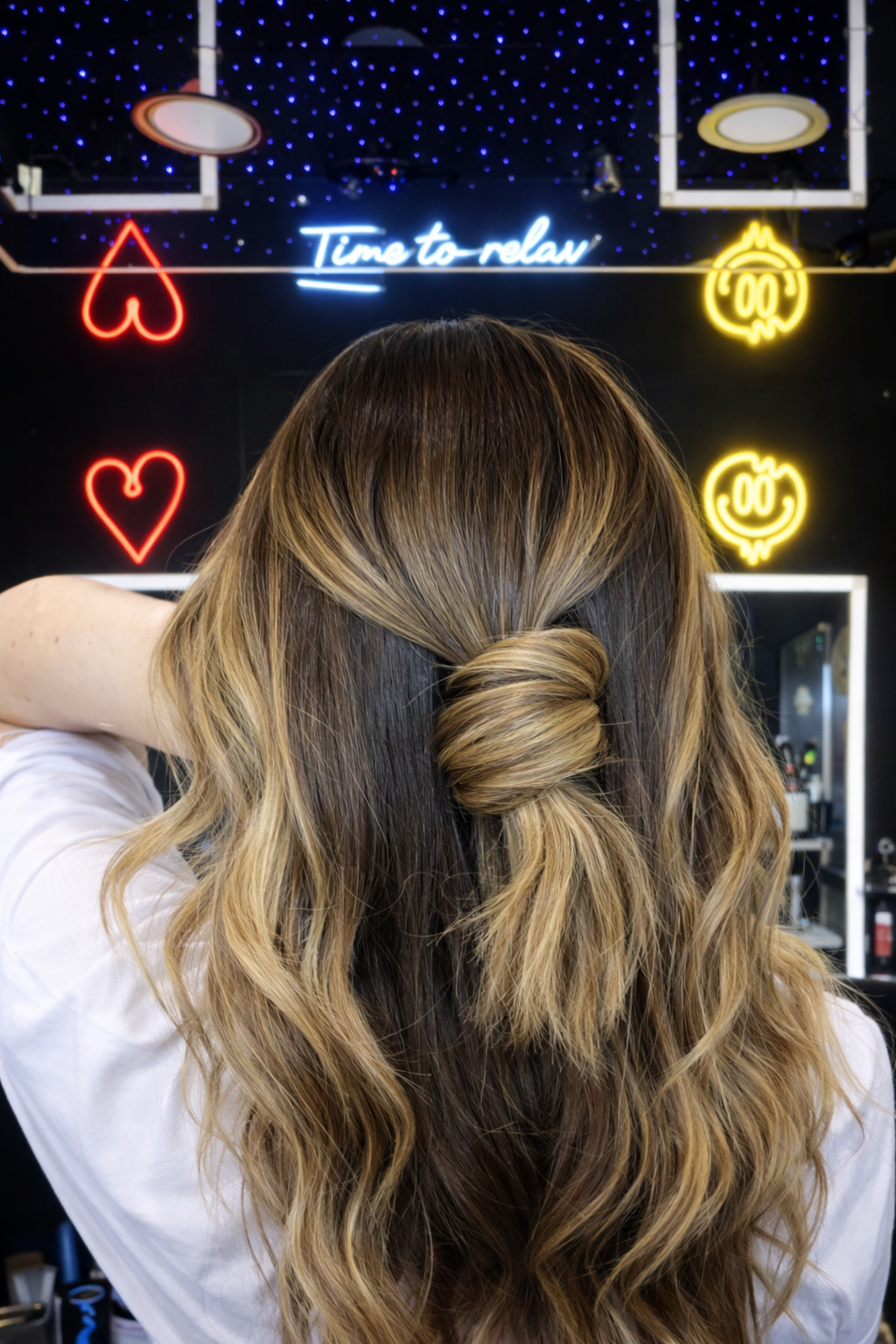Dimensional blonde balayage with shadow root in Fort Lauderdale