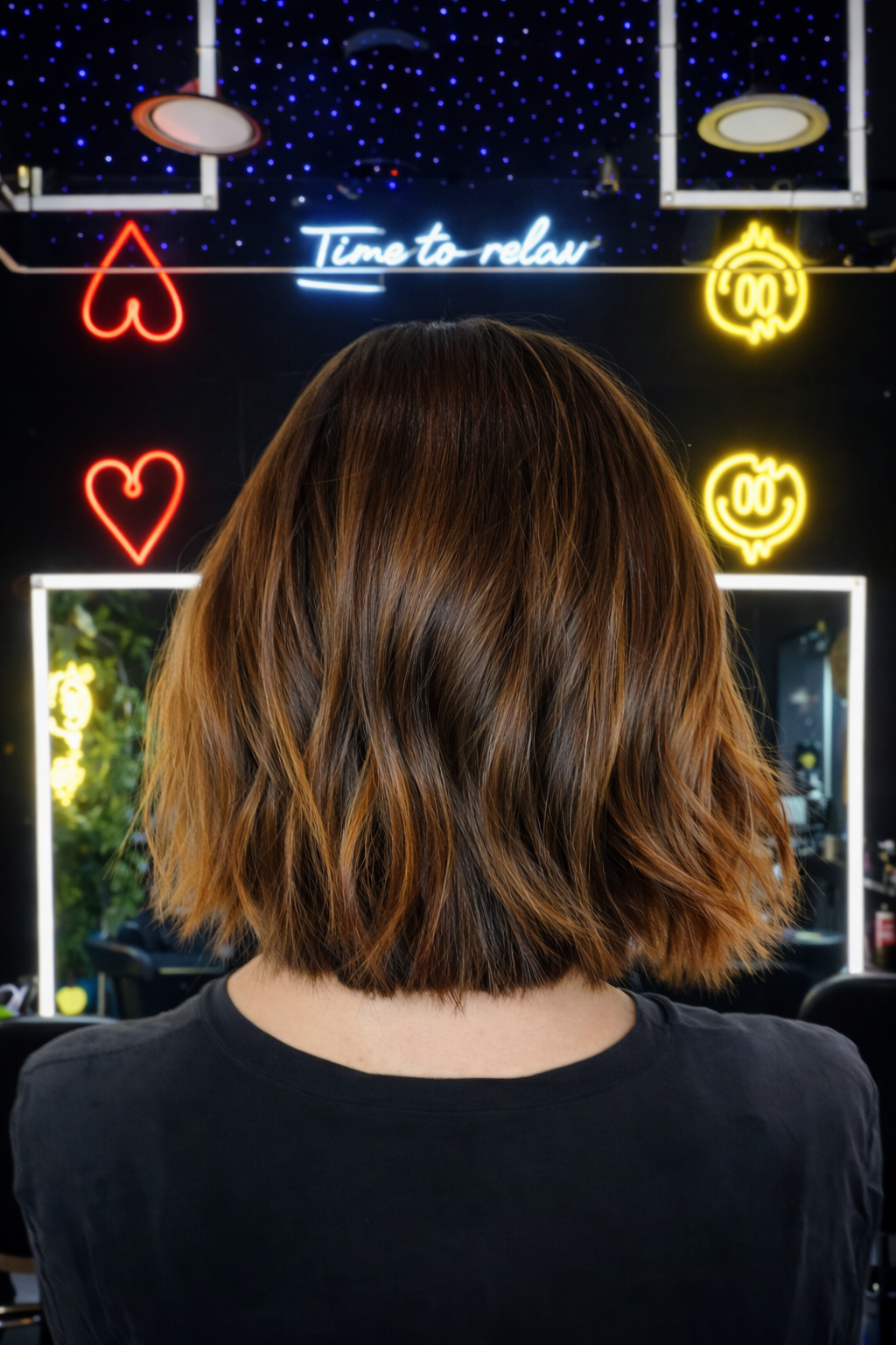 Dimensional brunette balayage bob haircut in Fort Lauderdale