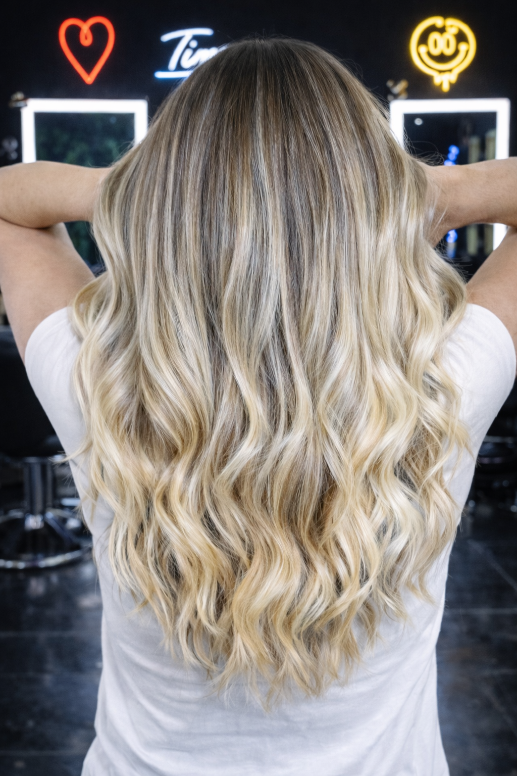 Luxury blonde balayage hair transformation in Fort Lauderdale salon